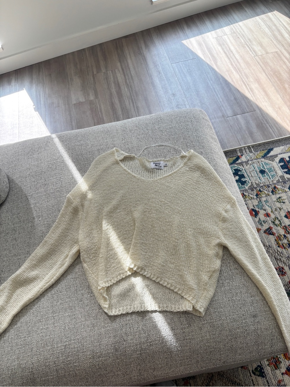 Princess Polly Cream Knit V-Neck Cropped Sweater